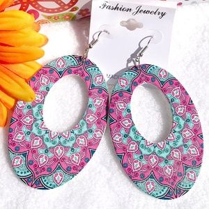 New Large Boho Festival Earrings Wood Dangle Hoops